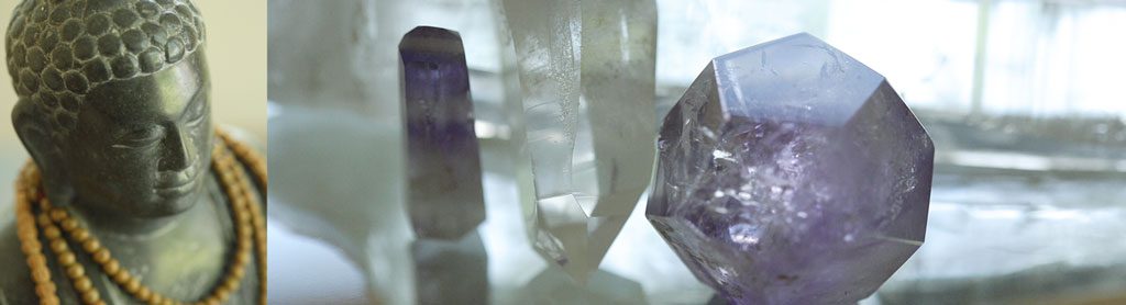 Buddha and healing crystals